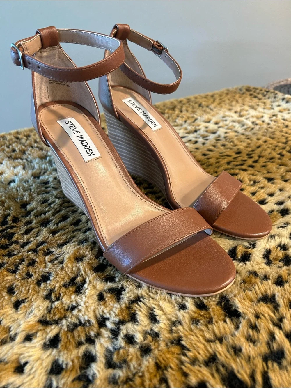 Steve Madden Brown Ankle-Strap Wedge Sandals
